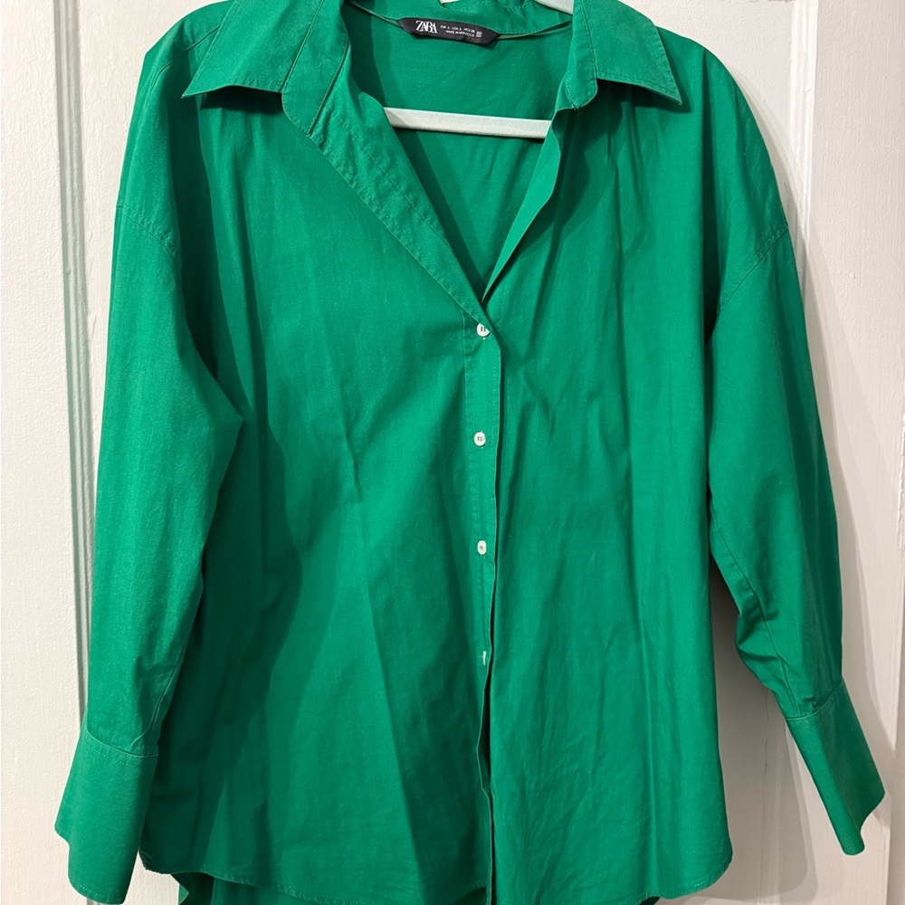 Zara Emerald Green Button-Up Blouse